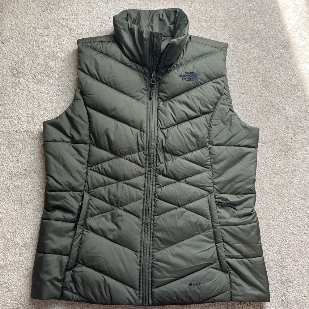 North Face Down Puffer Vest Womens Medium 550 Aconagua Green Insulated Winter